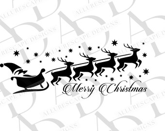 Santa Sleigh & Reindeer SVG, Christmas SVG, Holiday, png, eps, dxf, Cricut, Cut File, Silhouette Files, Download, Print, Signs, Frame, Mug