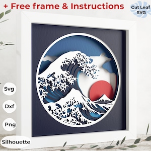 3D Wave Shadow Box SVG - Japanese Ocean Art (Digital Download)