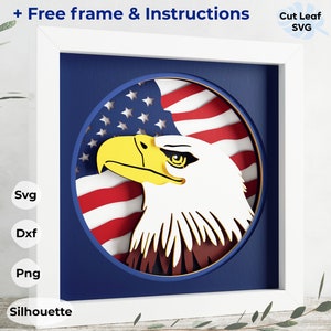 3d Eagle SVG - 4th of July Shadow box svg, American Flag svg, Independence Day 3d shadow box, files for Cricut, for Silhouette