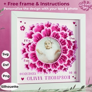 Svg 3D de statistiques de bébé fille - Shadow Box personnalisable de statistiques de bébé, Shadow Box de naissance de bébé, statistiques de naissance de bébé, projets Cricut