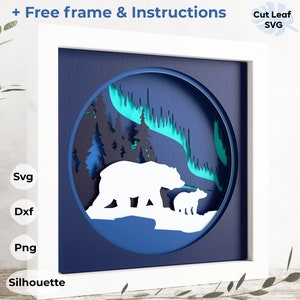 3d Bear SVG - Shadow box svg, Mama & Baby Bear svg, files for Cricut, for Silhouette, Nature Scene svg