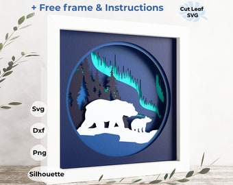 Mama & Baby Bear 3D Shadow Box SVG – Nature Scene (Digital Download)