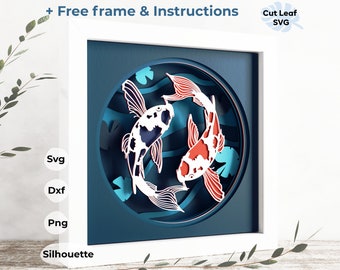 3D Koi Fish Shadow Box SVG – Layered Papercut Design