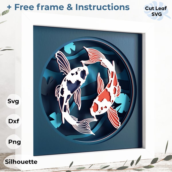 3D Koi Fish svg - Shadow box svg, Fish svg