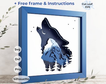 Wolf Mountain 3D Shadow Box SVG, Laser Cut Files