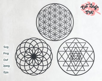 Heilige Geometrie SVG-Bundle, Sri Yantra, Blume des Lebens (Digitale Dateien)