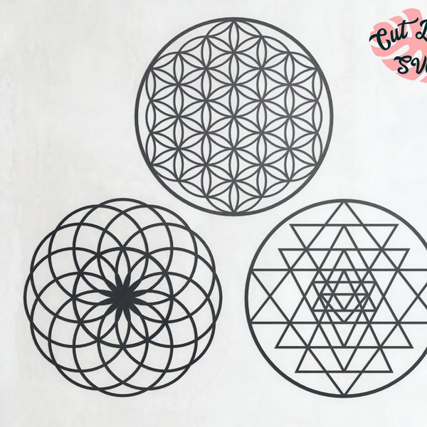 Sacred Geometry svg, Sri Yantra, flower of life, torus, boho svg, yoga svg, dxf files for plasma, cnc files for wood, glowforge files, vegan