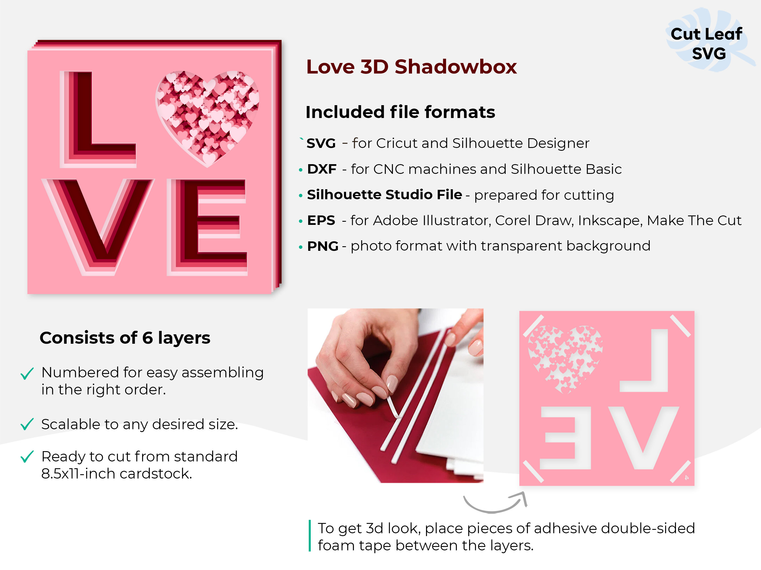 3d Love Svg - Shadow Box Svg, Valentine Svg, Heart Svg - Etsy