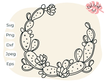 Cactus Floral Wreath SVG, Monogram Frame Clipart (Digital Files)