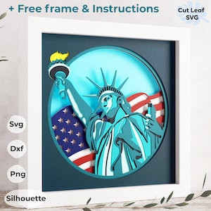 Estátua da Liberdade 3d svg - Caixa de sombra svg de 4 de julho, Nova York 3d svg, Caixa de sombra 3d do Dia da Independência, arquivos para Cricut, para Silhouette