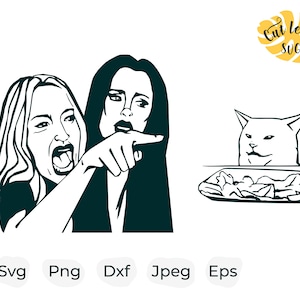 woman yelling at cat, cat svg, salad cat, cat meme svg, funny cat svg, meme svg, woman and cat, smudge cat, cat eating salad