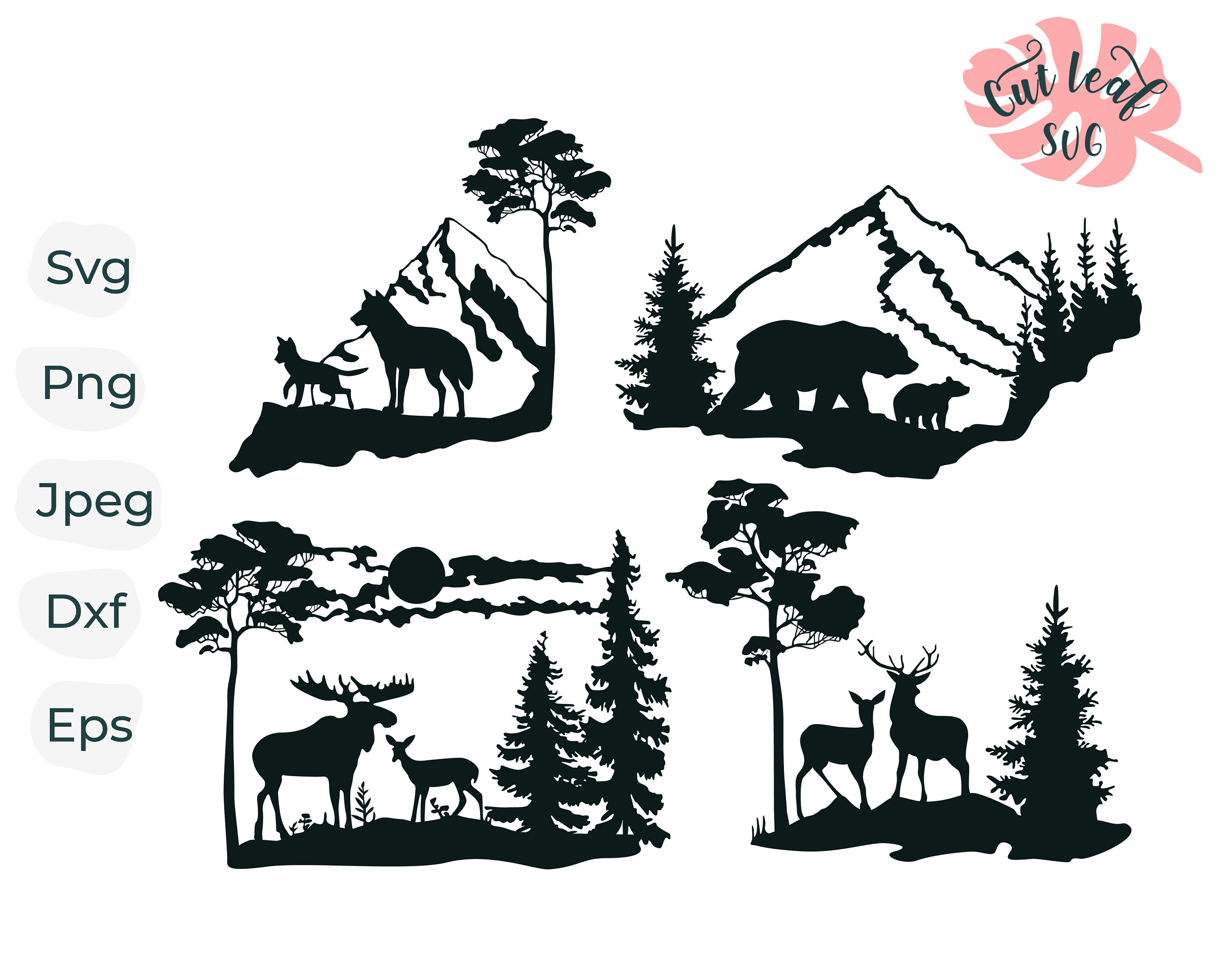 Wildlife scene svg wild animals cut file for laser dxf files Etsy