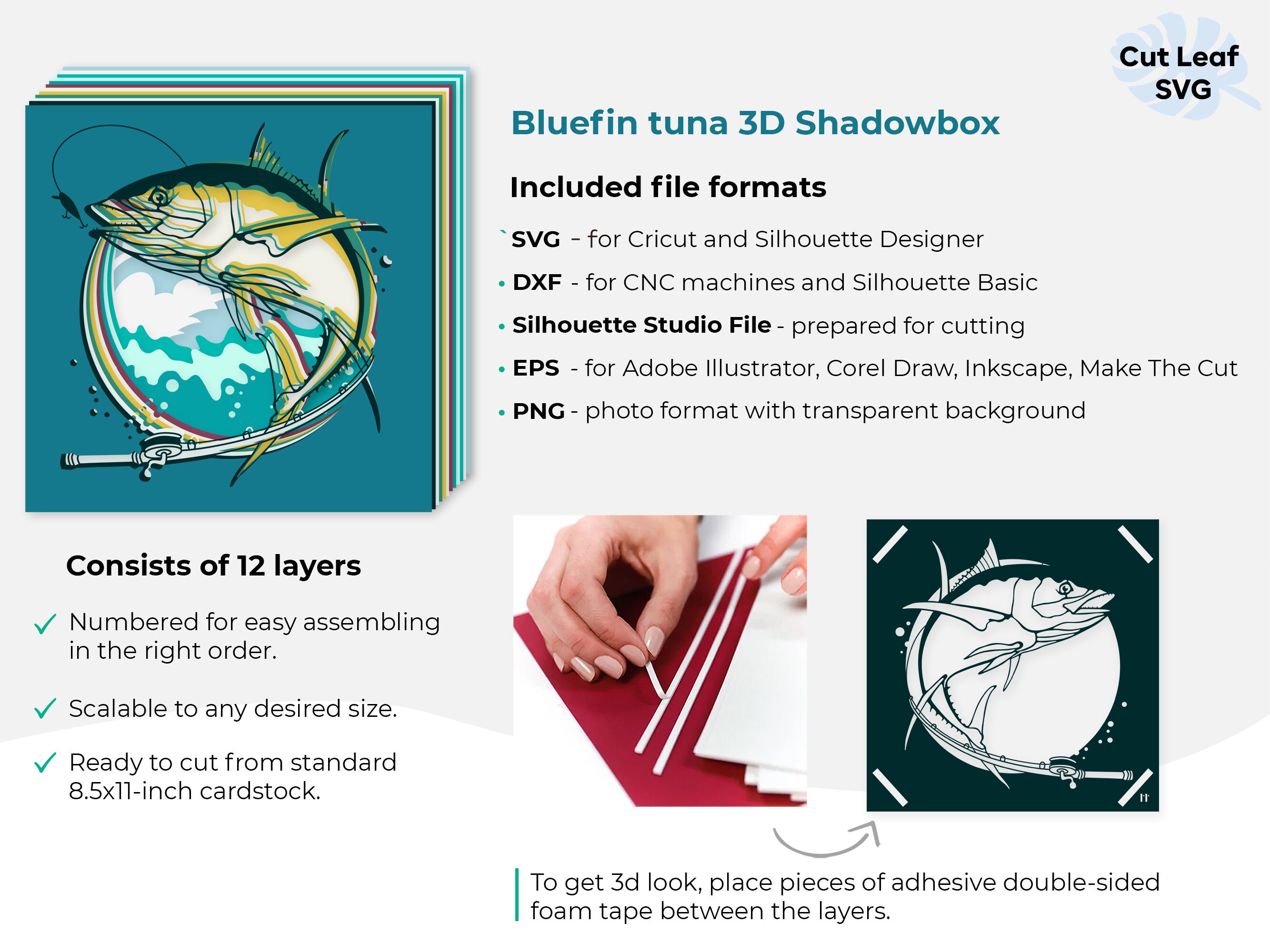 3D Bluefin Tuna Fishing SVG – Shadow Box Template (digital Download) - Etsy