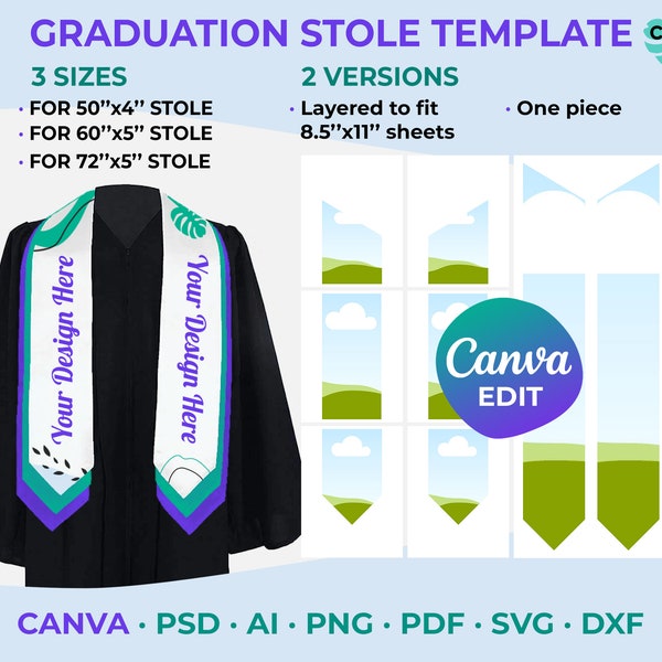 Graduation Stole Template, Canva Template, Stole Template, Stole Template Svg, Graduation Template