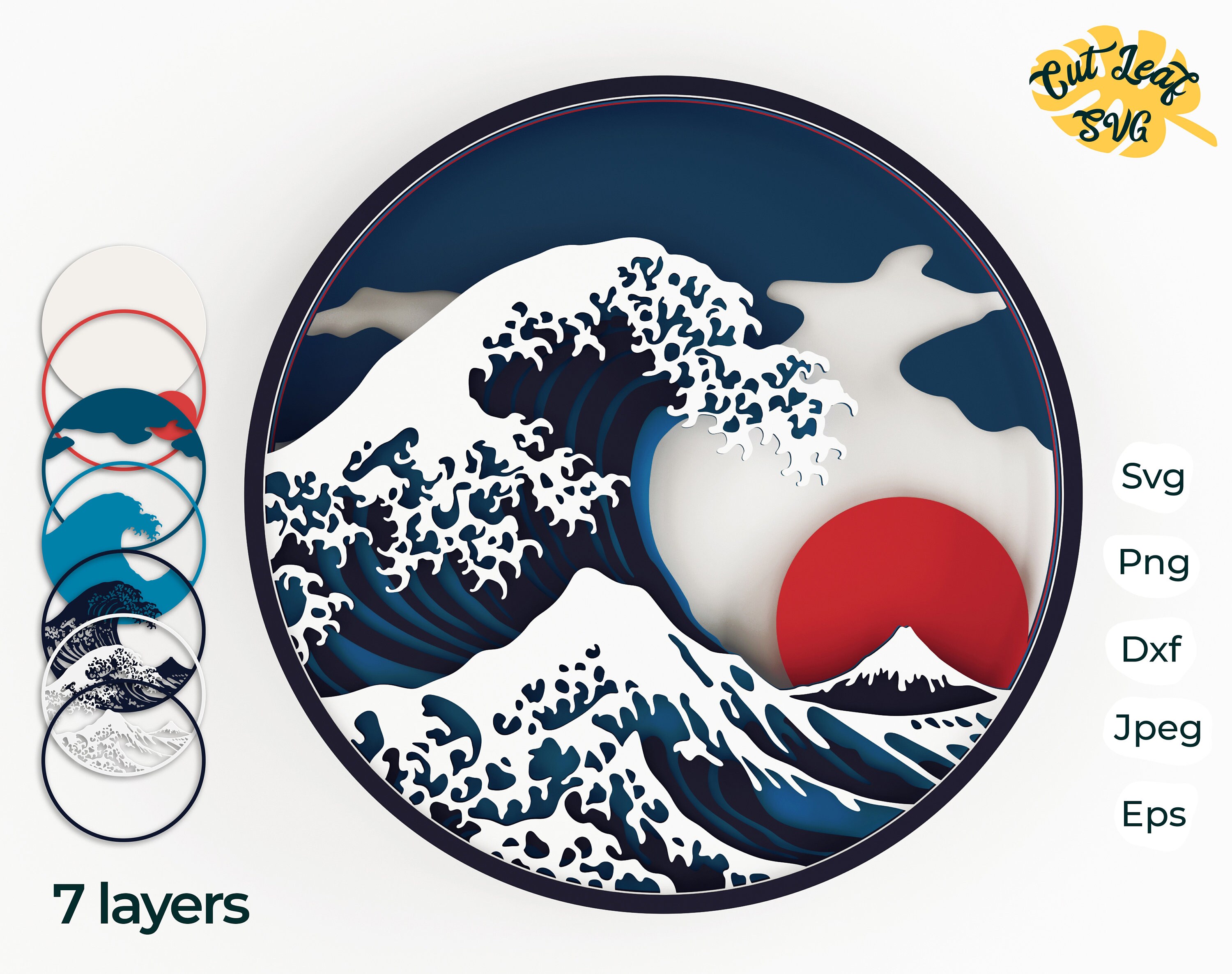 Download 3d Layered Wave Svg Shadow Box Svg Ocean Svg Laser Cut Files Cnc Files For Wood
