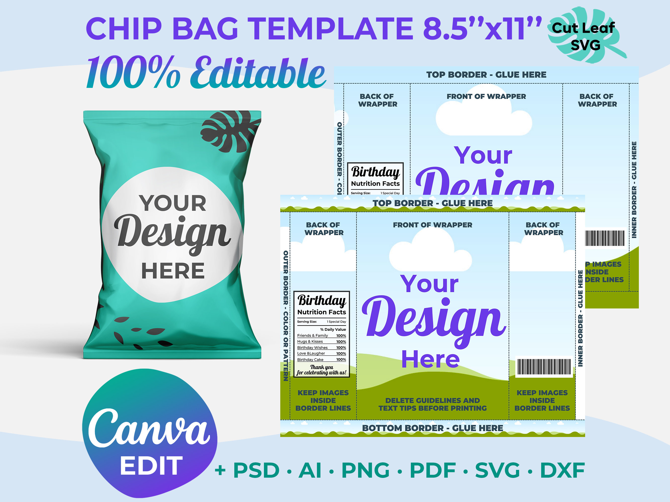 Chip Bag Template, Canva Template, Custom Chip Bag, Chip Bag Template Canva