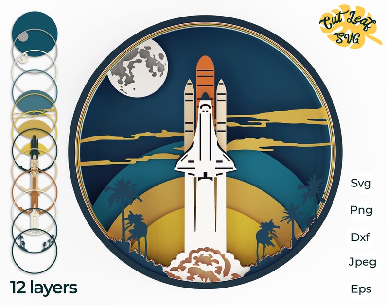 Download 3d layered Rocket SVG Shadow box svg laser cut files cnc ...