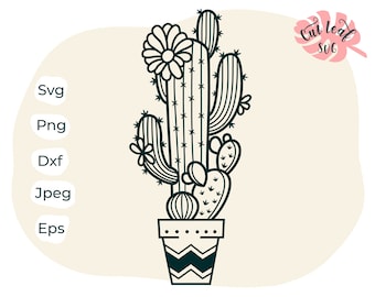 Boho Cactus SVG, Succulent Clipart, Cricut, PNG (Digital Files)