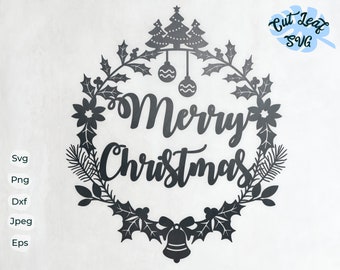 Christmas Wreath SVG, Merry Christmas, Holly, CNC Laser Cut File, DXF files for plasma