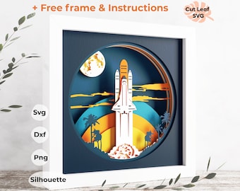 3D Rocket Shadow Box SVG – Space Cut File (Digital Download)