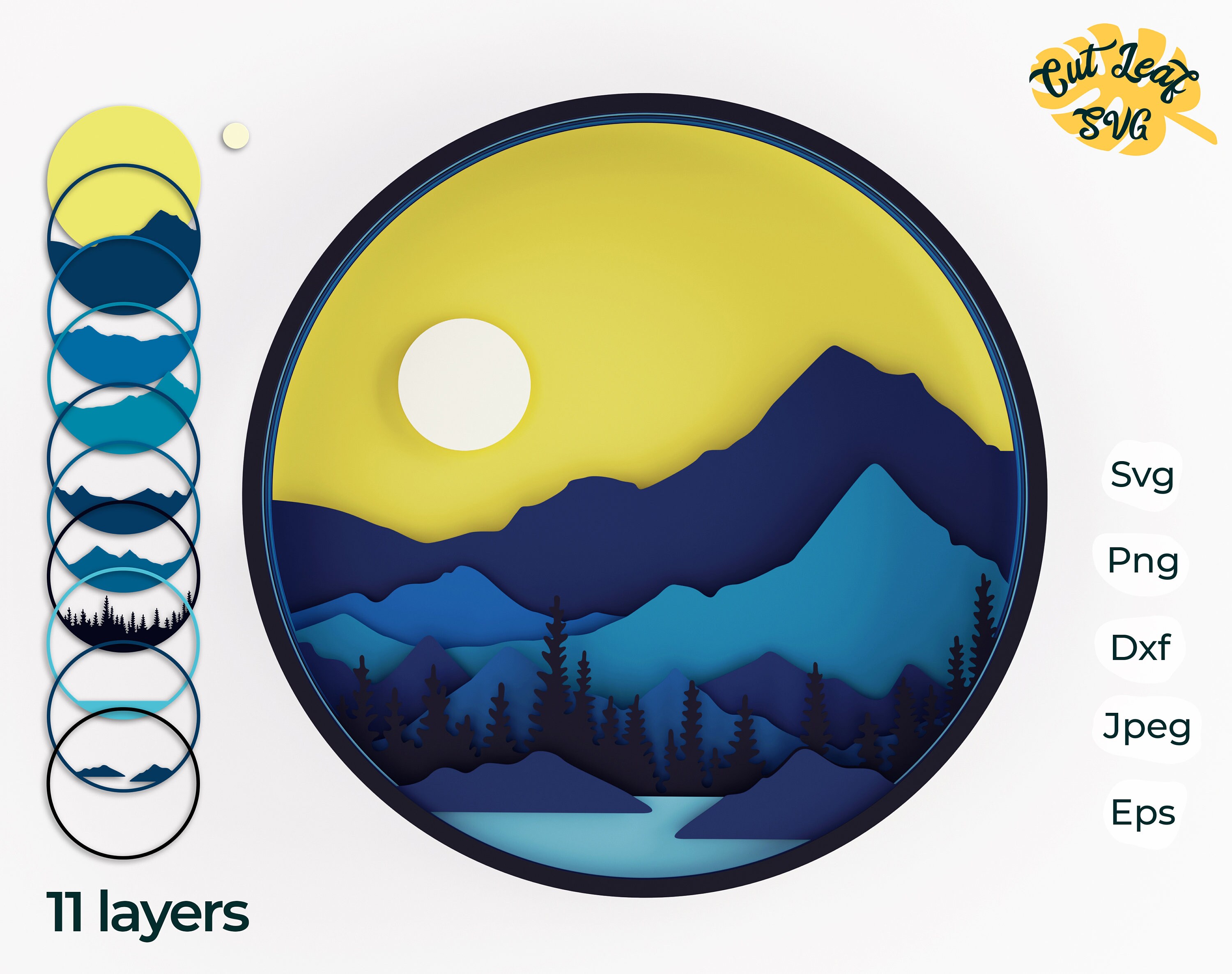 Download 3d Layered Mountain Svg 3d Svg Laser Cut Files Cnc Files Etsy