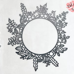 Corona floral svg, archivos dxf para plasma, archivos cnc para madera, marco de monograma svg, marco floral, svg floreciente, clipart de corona de flores