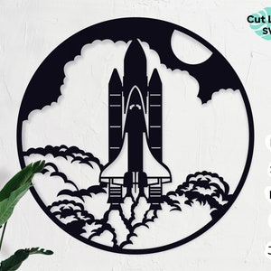 Rocket DXF SVG metal wall art laser cut files, Spaceship cnc router file for wood cut and engraving, Space dxf, Cosmos svg