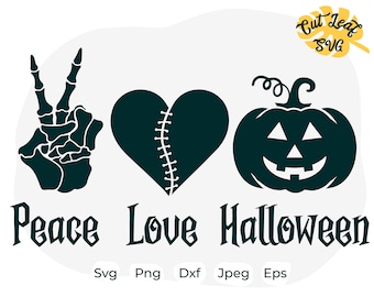 Peace Love Halloween SVG, Pumpkin Ghost Fall Cut Files (Digital Download)