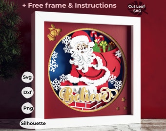 3D Santa Schattenbox SVG - Christmas Believe Layered Papercut