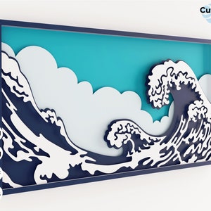 3d Layered Wave svg, 3d svg, Shadow box svg, laser cut files, cnc files for wood, japanese svg, wave svg, ocean svg, Glowforge, dxf for cnc