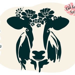 cow svg, heifer svg, country svg, barn svg, farm svg, cow clipart, cow face svg, cow floral wreath, cow with flowers on head, cow cut file
