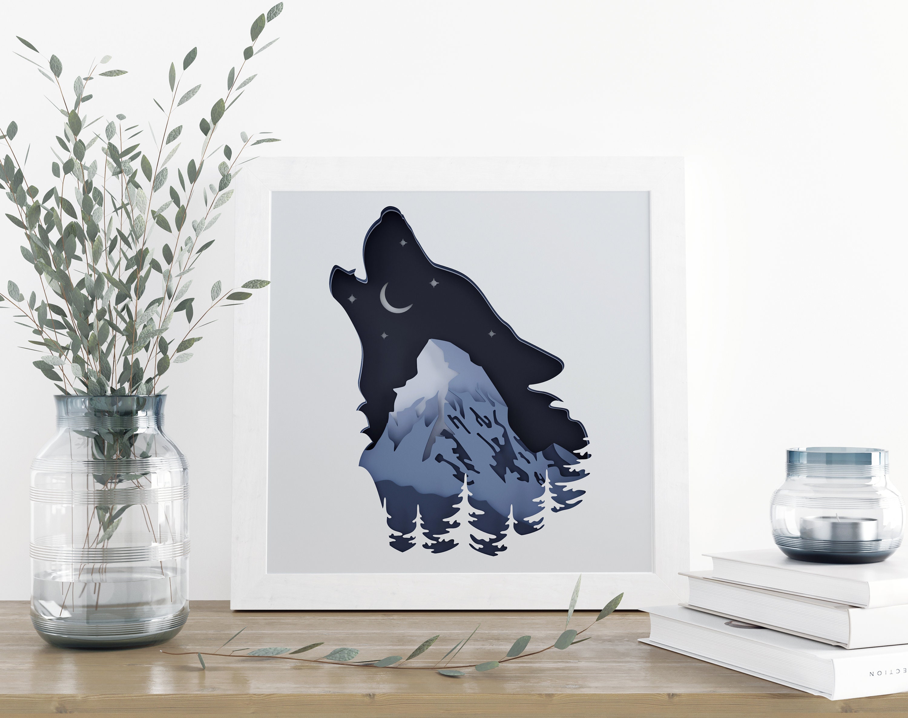 Download Wolf 3d svg Shadow box svg laser cut files cnc files for | Etsy