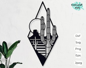 Arte de parede em metal com cactos, arquivos de corte a laser com tema ocidental (SVG DXF)