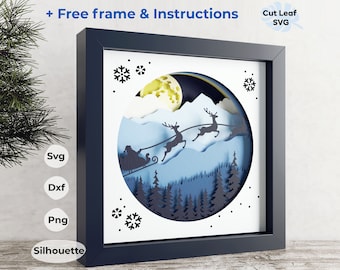 3D-Weihnachtsschlitten Shadow Box SVG - Mehrschichtige Weihnachtsszene (Digitaler Download)