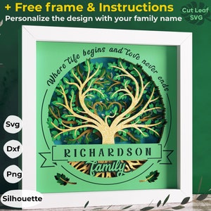 Family Tree SVG 3d Shadow Box - Tree of life svg, Family monogram svg, Customizable Shadow Box, Cricut projects, Silhouette files