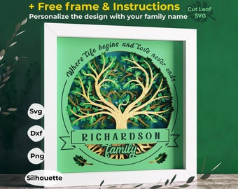 Family Tree SVG 3d Shadow Box - Tree of life svg, Family monogram svg, Customizable Shadow Box, Cricut projects, Silhouette files