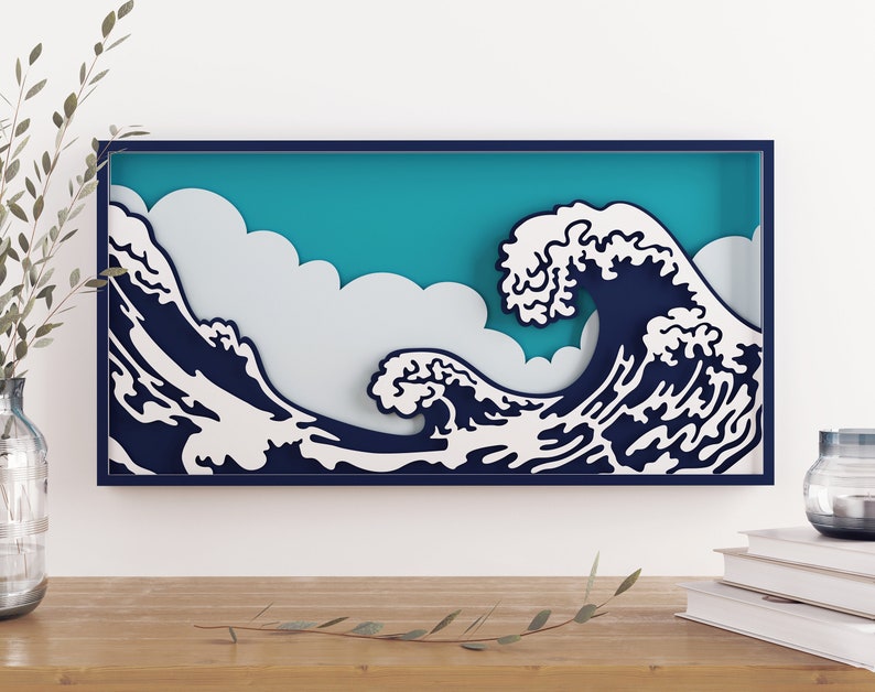 Download 3d Layered Wave svg 3d svg Shadow box svg laser cut files | Etsy