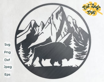 Bison Mountain Scene SVG, DXF, PNG (Digital Files)