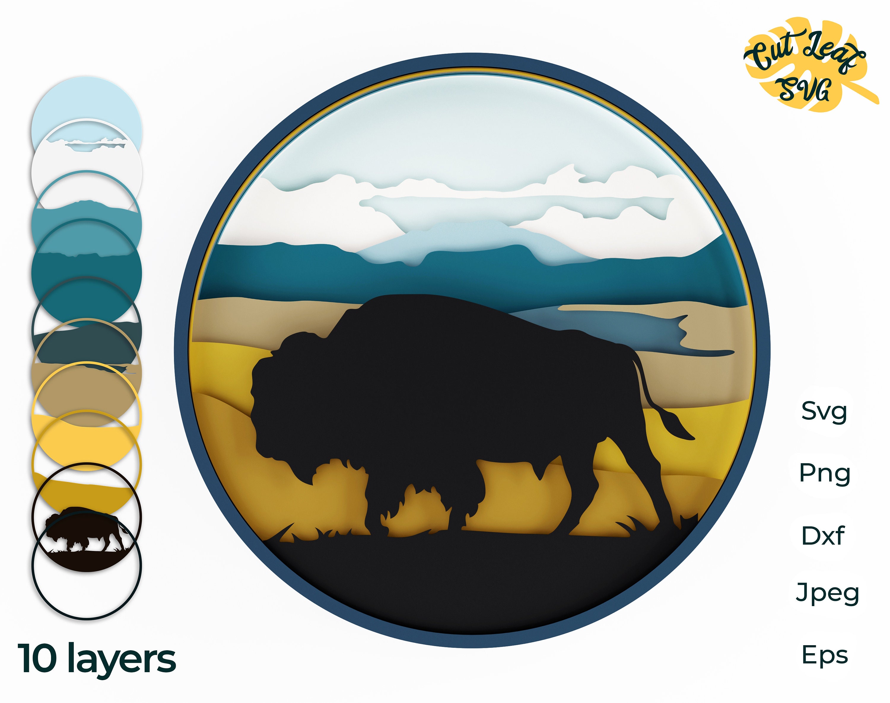Download 3d Layered Bison Svg Buffalo Svg Laser Cut Files Cnc Files Etsy