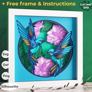 3d Hummingbird Shadow Box SVG - Hibiscus svg, Hawaiian svg, Bird svg, Flowers svg, file svg per cricut, per Silhouette, layered svg