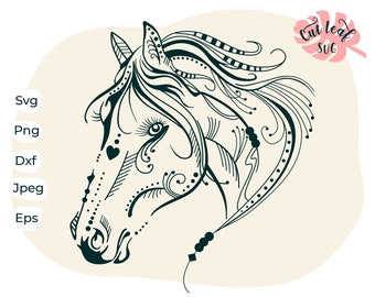 Horse Mandala SVG, Zentangle Horse Head Clipart (Digital Files)