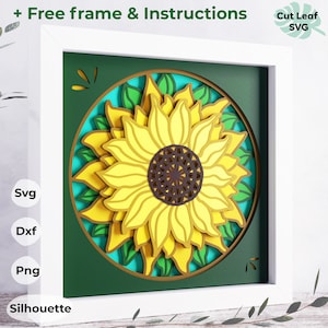 Sunflower shadowbox SVG - 3d Sunflower svg, arquivos para Cricut, para Silhouette