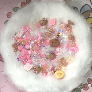Brilhos de gatinha coquete, fatias de argila, kawaii, laços, pingentes de slime, arte de unha, globo de neve faça você mesmo, materiais de resina, gatinha marrom, gingham fimo, 30g
