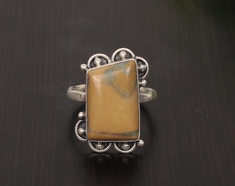 Natürliche Ozean Jaspis Ring, Handgemachte Sterling Silber Einstellbar Edelstein Ring, Geschenk für Sie