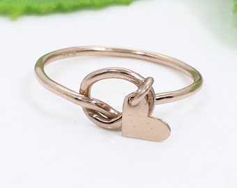 Handmade Sterling Silver Heart Charm Ring - Love Knot