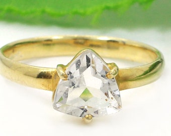 Gold Plated Crystal Quartz Ring: 925 Sterling Silver Statement Ring