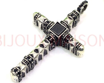 Sterling Silver Black Spinel Cross Pendant, Religious Jewelry