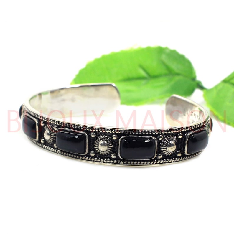 Silver Adjustable Cuff Bangle Bangle Jewelry 925 Silver Jewelry Unisex Bangle Sterling Silver Black Onyx Bangle Oxidised Bangle Jewelry