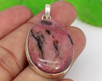 Rhodonite Pendant: Natural Gemstone, 925 Sterling Silver, Handmade