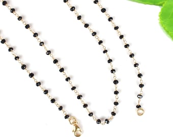 30 Inch Gold Plated Silver Black Spinel Beaded Necklace